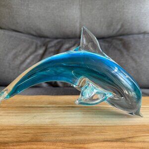 Fifth Avenue Crystal Glass Dolphin, Aqua Blue and Clear
